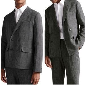 Ted Baker NWT Maver Fine Striped Linen Double Breasted Blazer Size 4 Large Gray